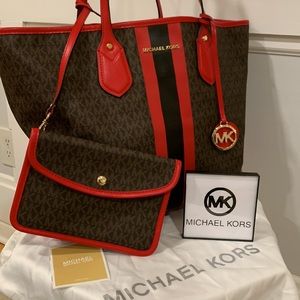 Michael Kors Large Eva Jet Set Travel Tote Bag Set with Wristlet EUC